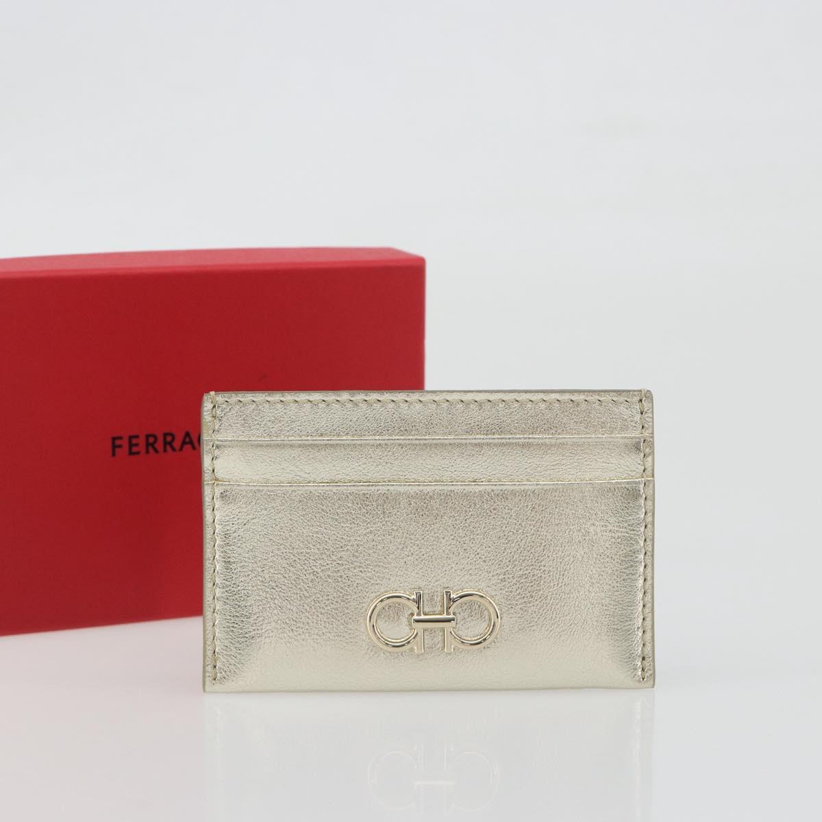 Salvatore Ferragamo Gancini Card Case Leather Champagne Gold Auth BA15034V