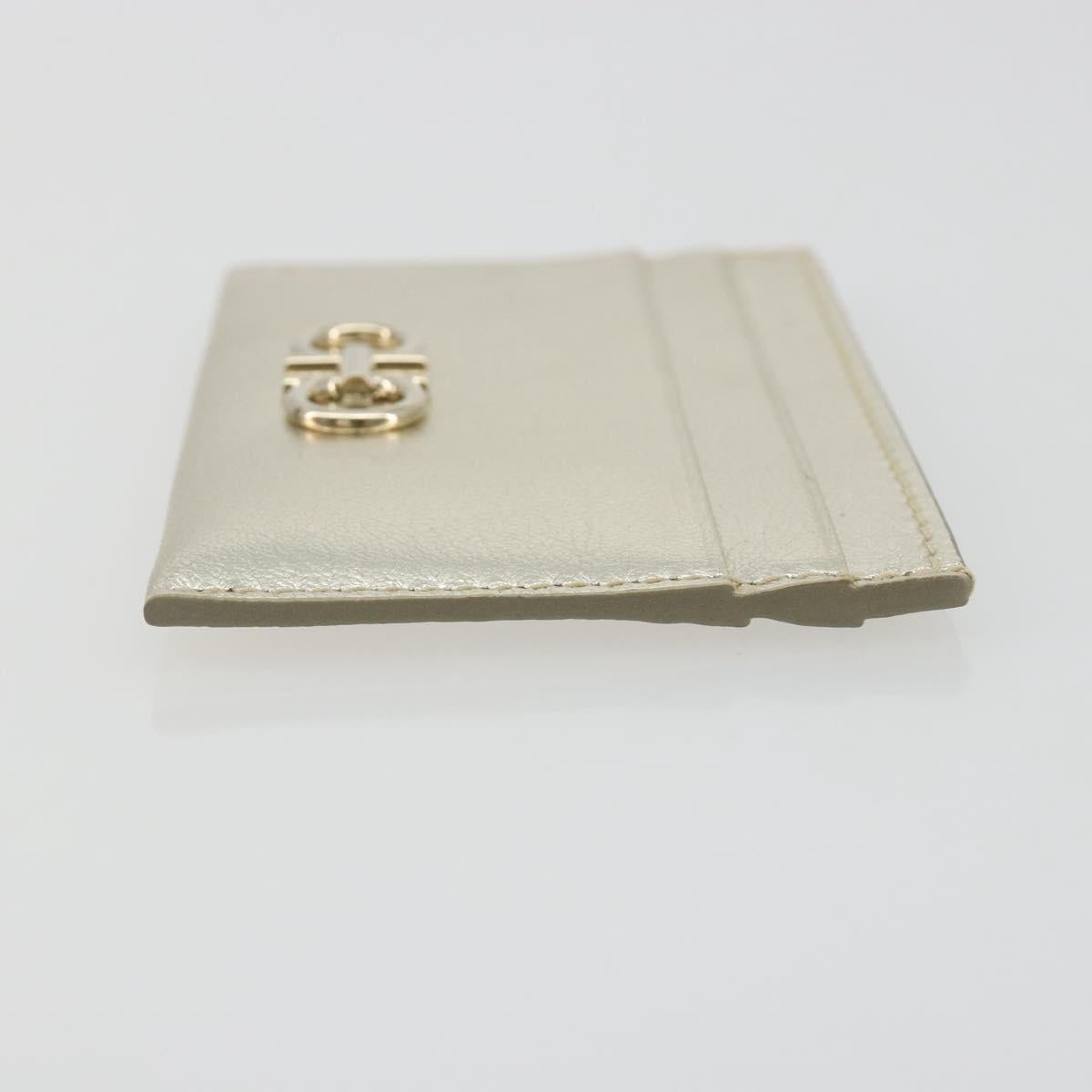 Salvatore Ferragamo Gancini Card Case Leather Champagne Gold Auth BA15034V
