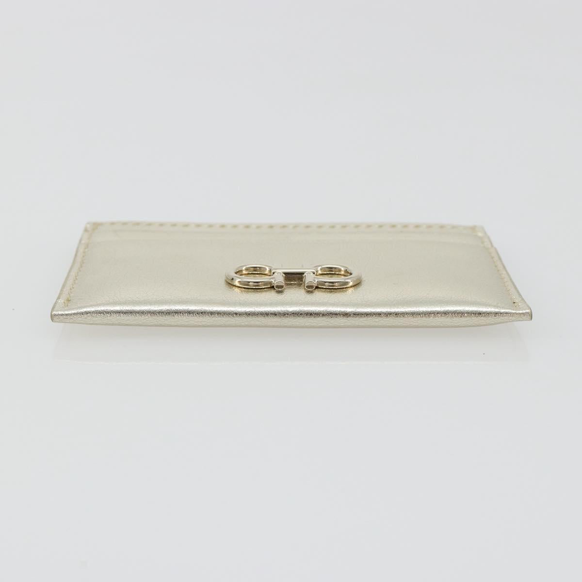Salvatore Ferragamo Gancini Card Case Leather Champagne Gold Auth BA15034V