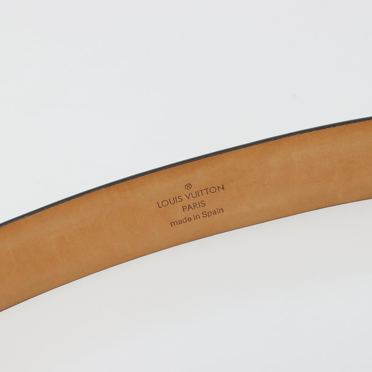 LOUIS VUITTON Ceinture Carre Belt Leather ""90/36"" Black Silver LV Auth BA15036