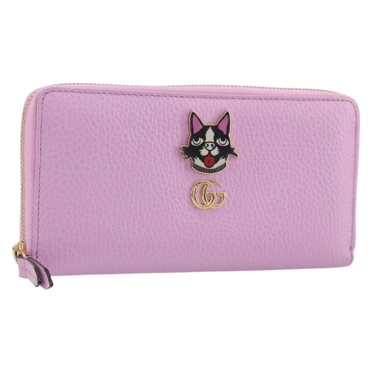 GUCCI GG Marmont Bosco Zip Around Long Wallet Leather Pink 499337 Auth BA15038V