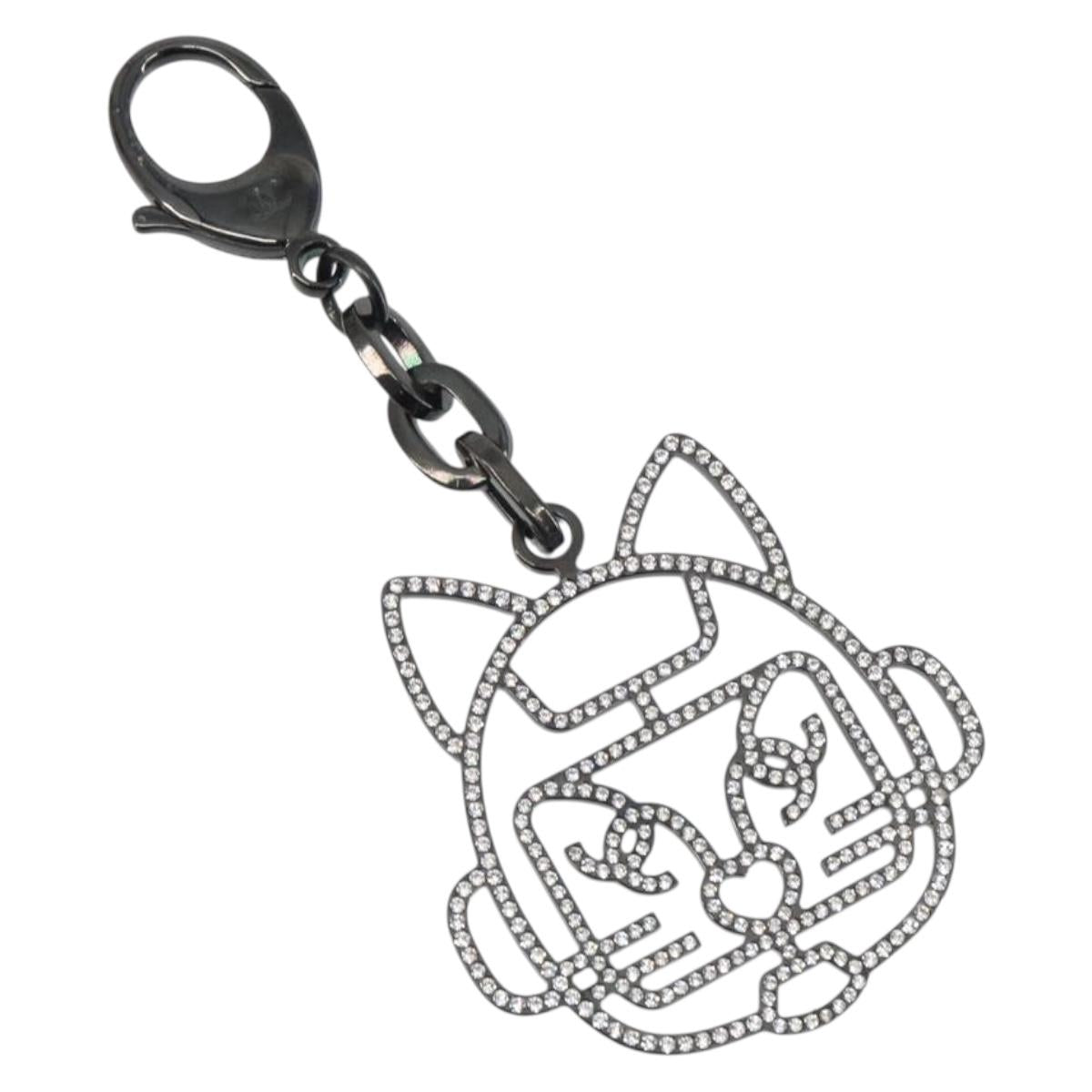 CHANEL Cat Robot Key Holder Metal Black CC Auth BA15043M