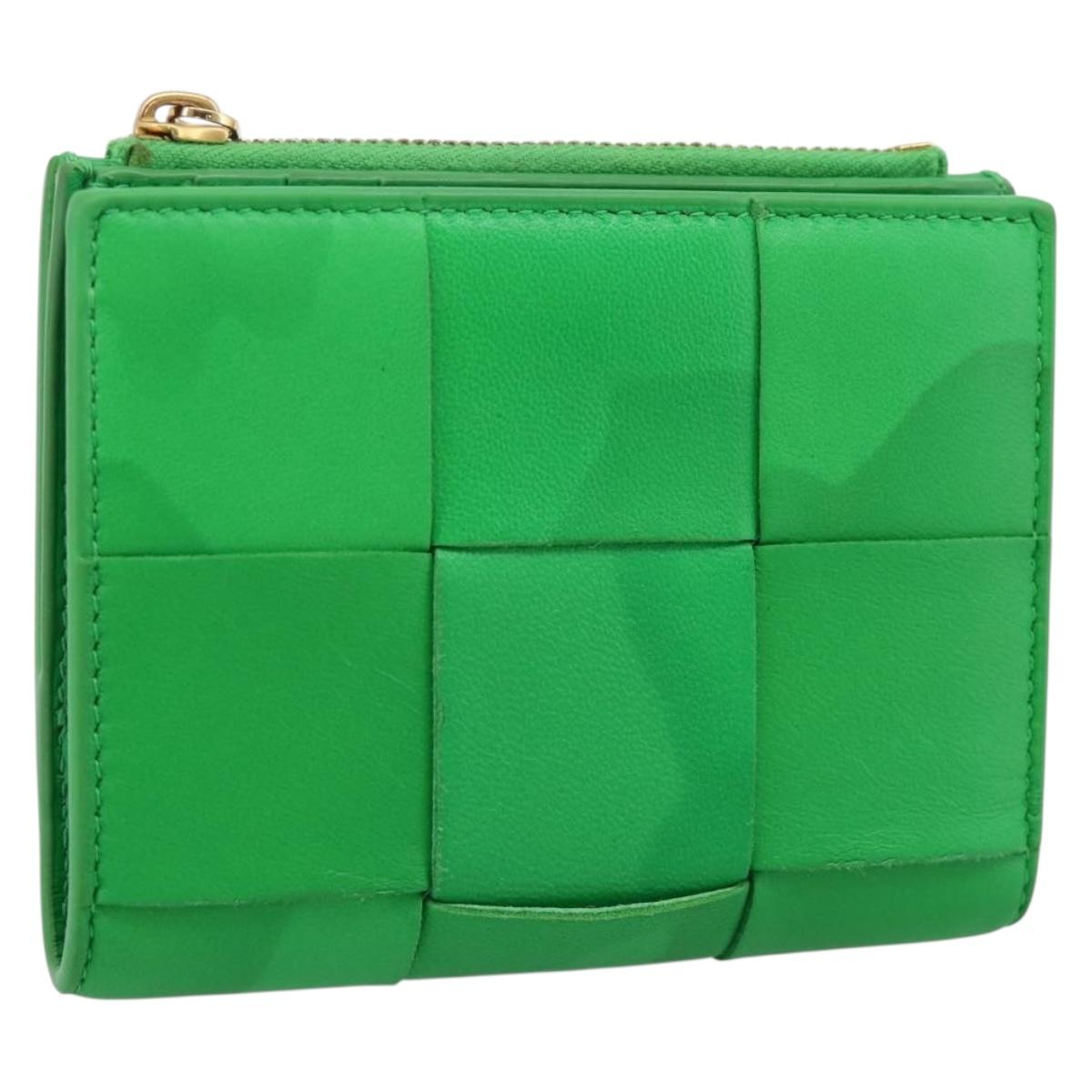 BOTTEGA VENETA MAXI INTRECCIATO Bifold Wallet Leather Green Gold Auth BA15047