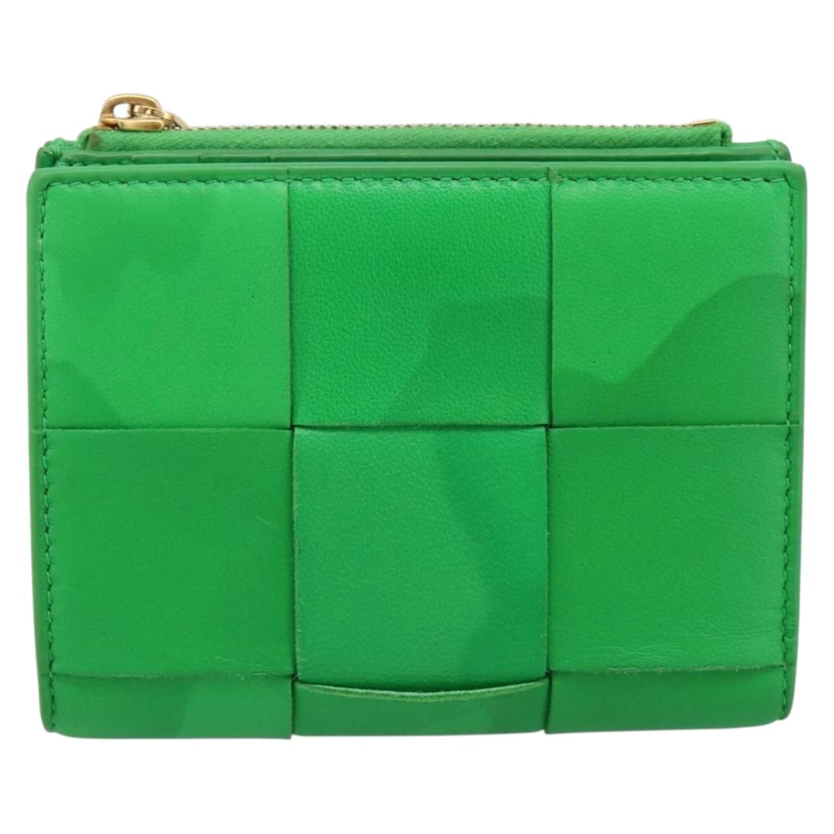 BOTTEGA VENETA MAXI INTRECCIATO Bifold Wallet Leather Green Gold Auth BA15047