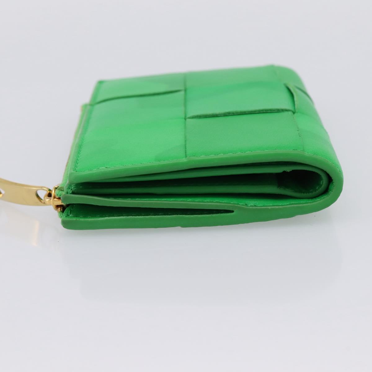 BOTTEGA VENETA MAXI INTRECCIATO Bifold Wallet Leather Green Gold Auth BA15047