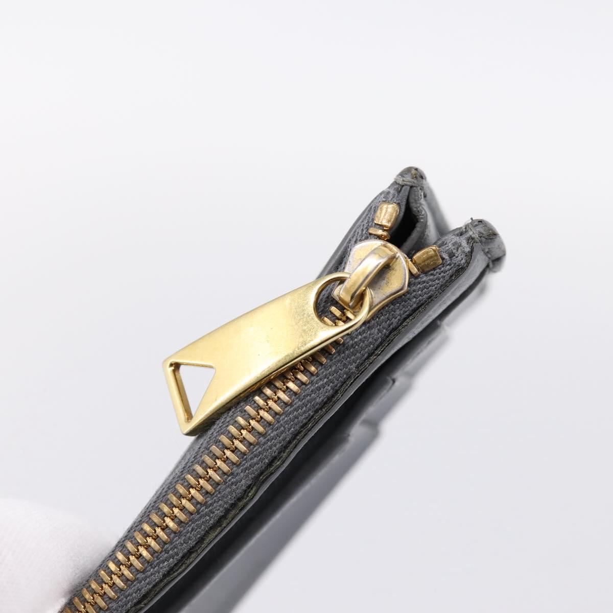 BOTTEGA VENETA MAXI INTRECCIATO Coin Purse Leather Gray Gold Tone Auth BA15048