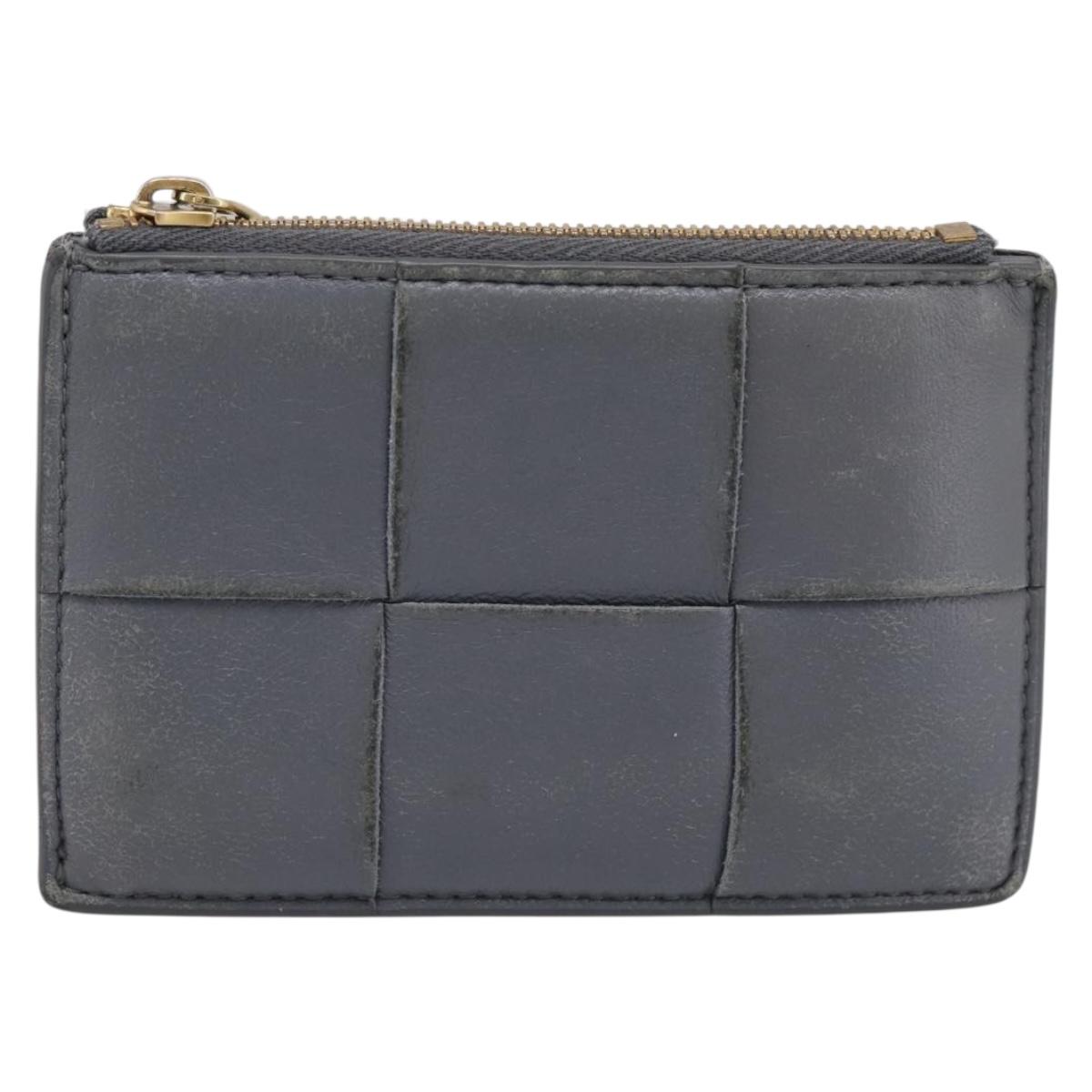 BOTTEGA VENETA MAXI INTRECCIATO Coin Purse Leather Gray Gold Tone Auth BA15048