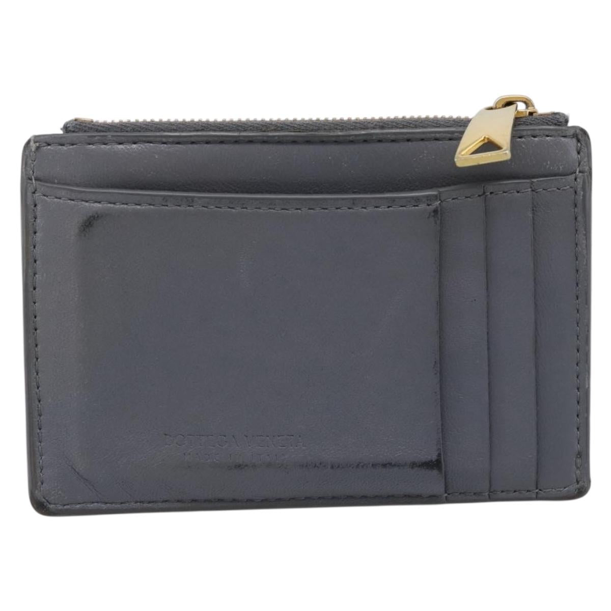 BOTTEGA VENETA MAXI INTRECCIATO Coin Purse Leather Gray Gold Tone Auth BA15048