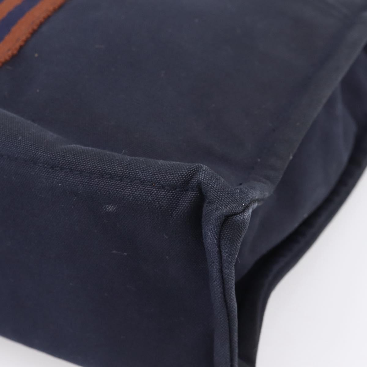 HERMES Fourre Tout MM Hand Bag Cotton Navy Silver Auth BA15062