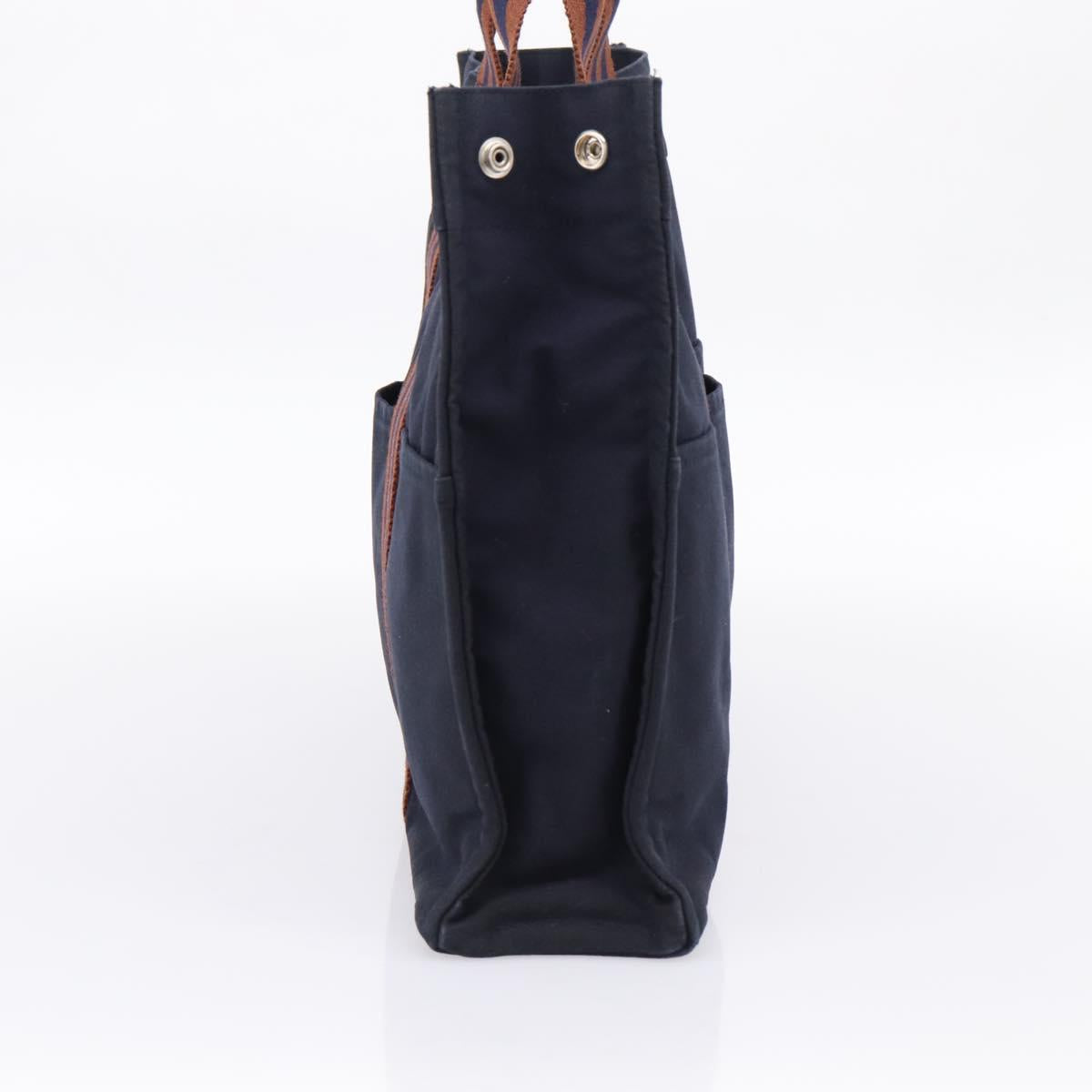 HERMES Fourre Tout MM Hand Bag Cotton Navy Silver Auth BA15062