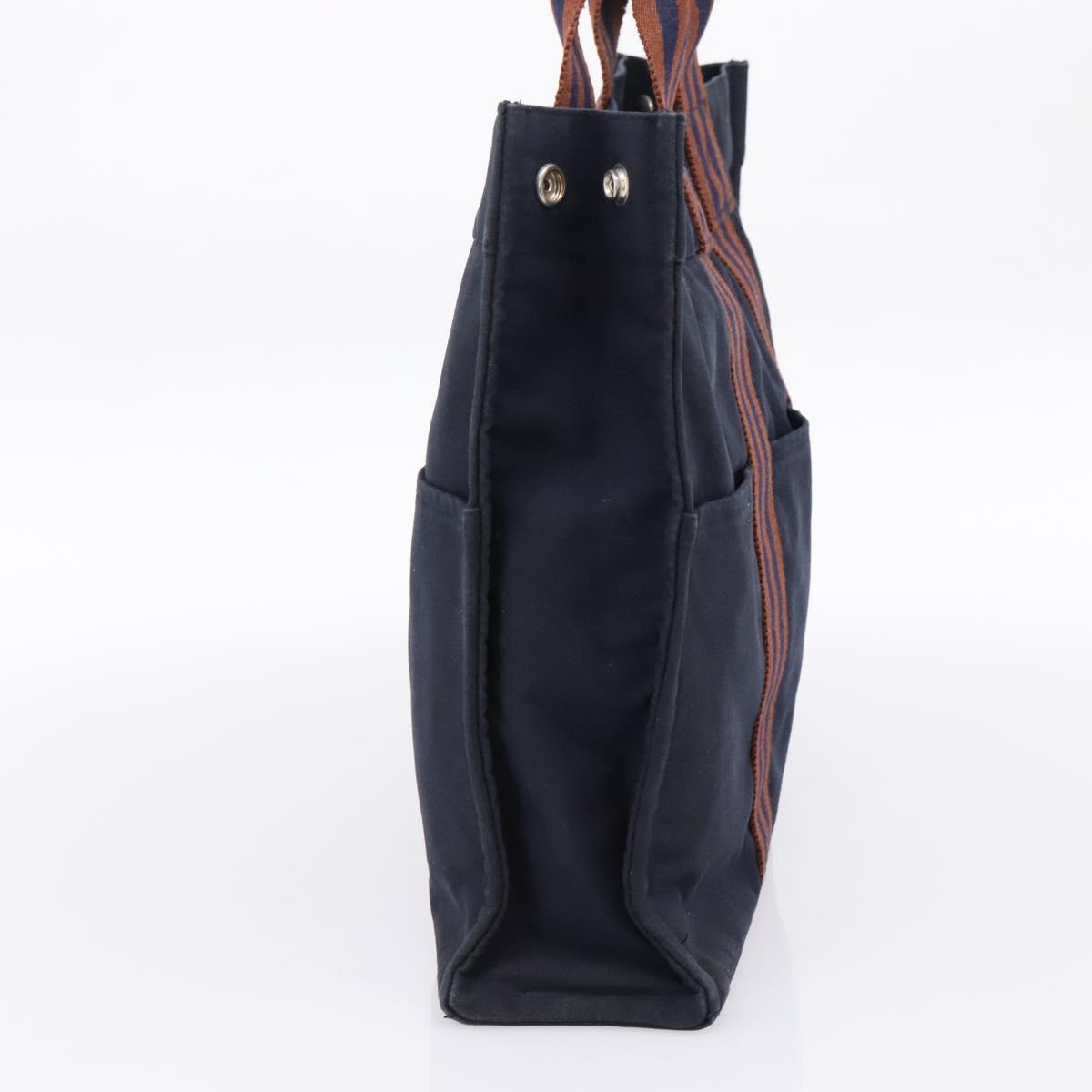 HERMES Fourre Tout MM Hand Bag Cotton Navy Silver Auth BA15062