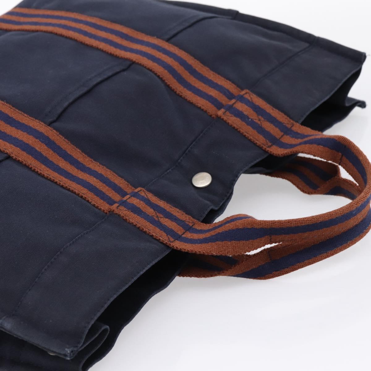 HERMES Fourre Tout MM Hand Bag Cotton Navy Silver Auth BA15062
