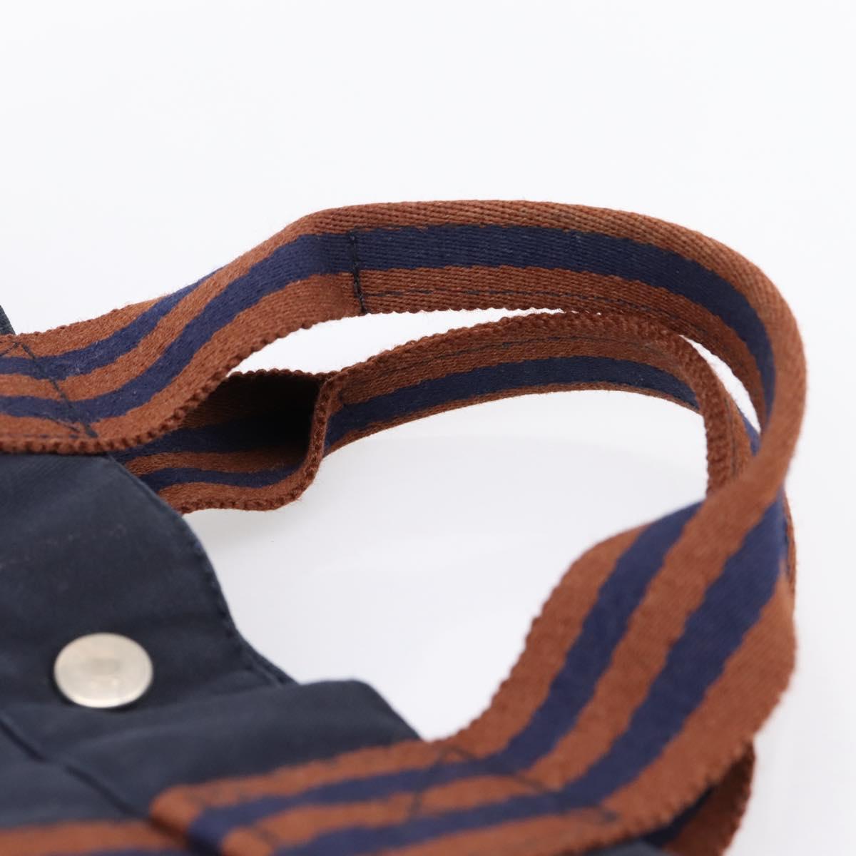 HERMES Fourre Tout MM Hand Bag Cotton Navy Silver Auth BA15062