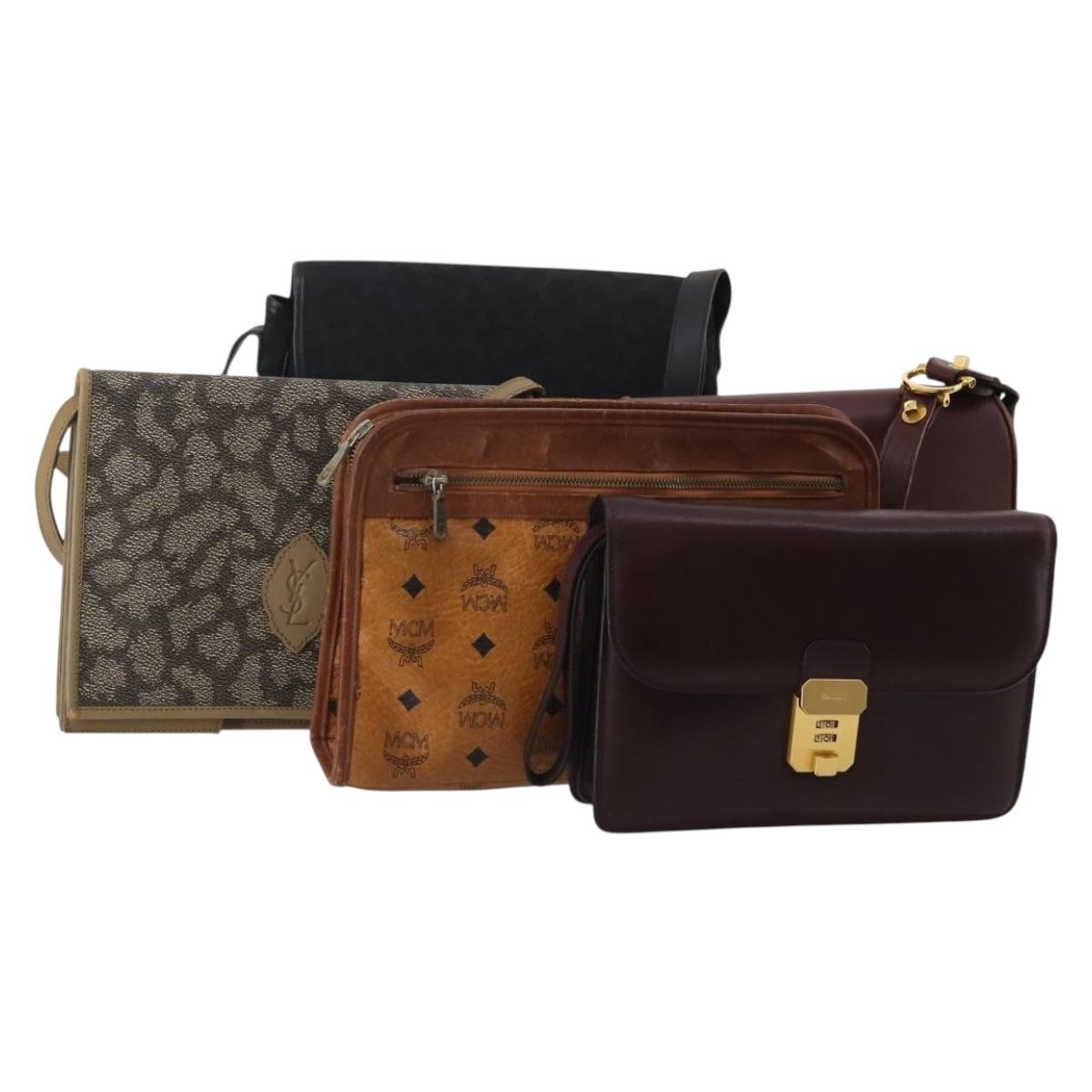 CARTIER YSL MCM Bally Clutch Shoulder Bag Leather 5 Set Black Auth BA15067