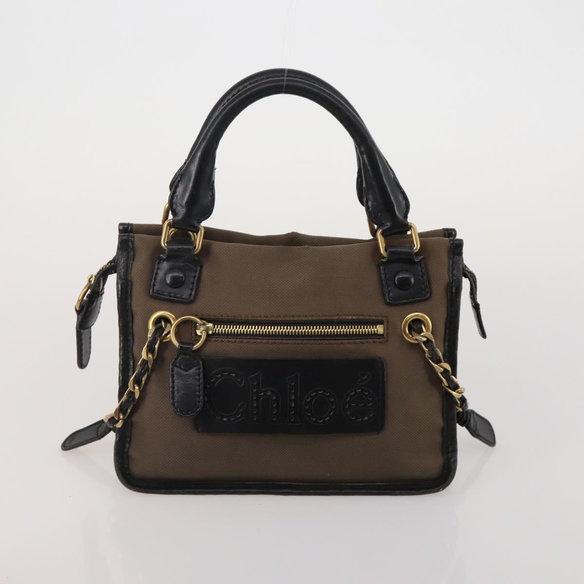 Chloe Hand Bag Canvas Leather 2 Set Khaki Red Auth BA15069