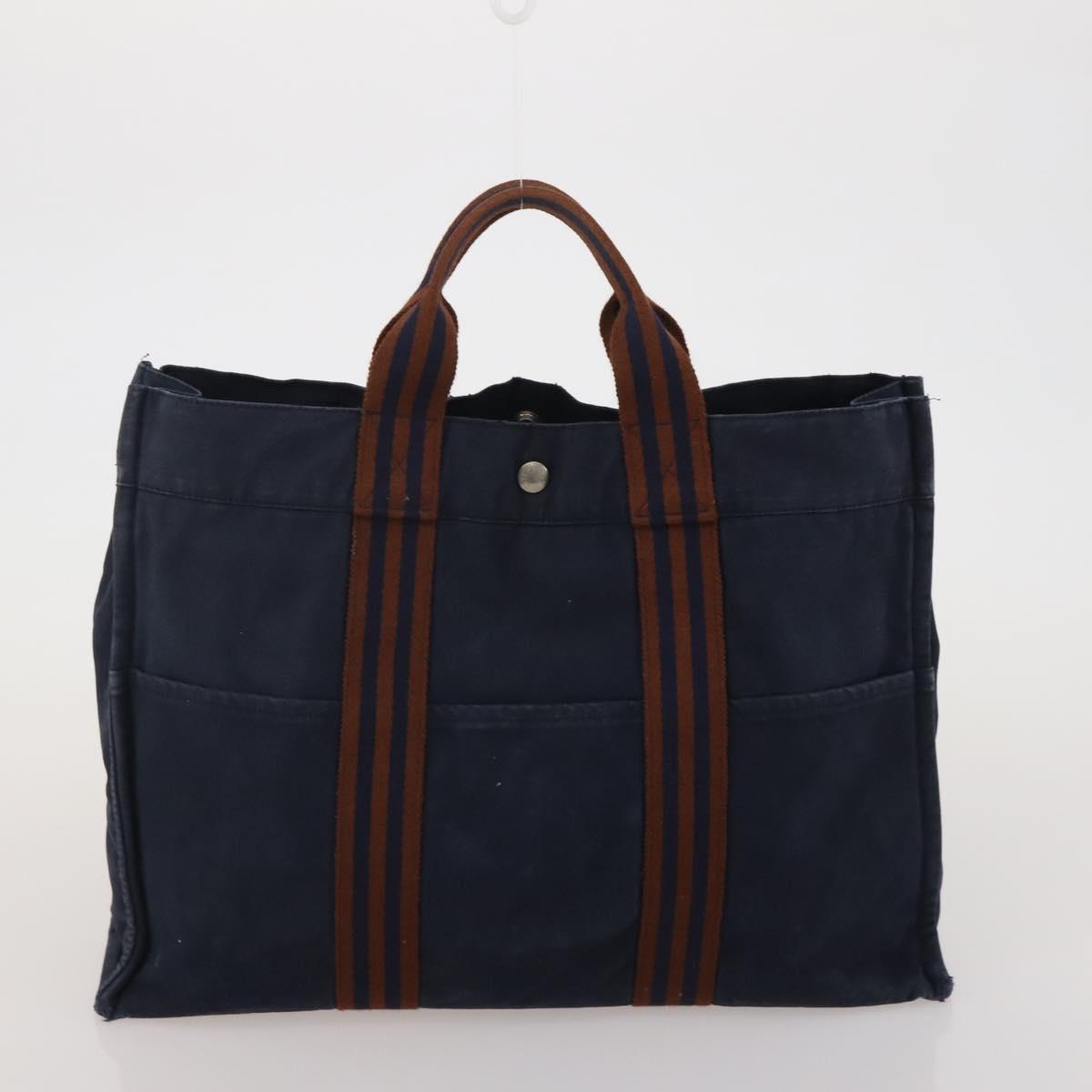 HERMES Fourre Tout Hand Bag Cotton 4 Set Navy Red gray Auth BA15070