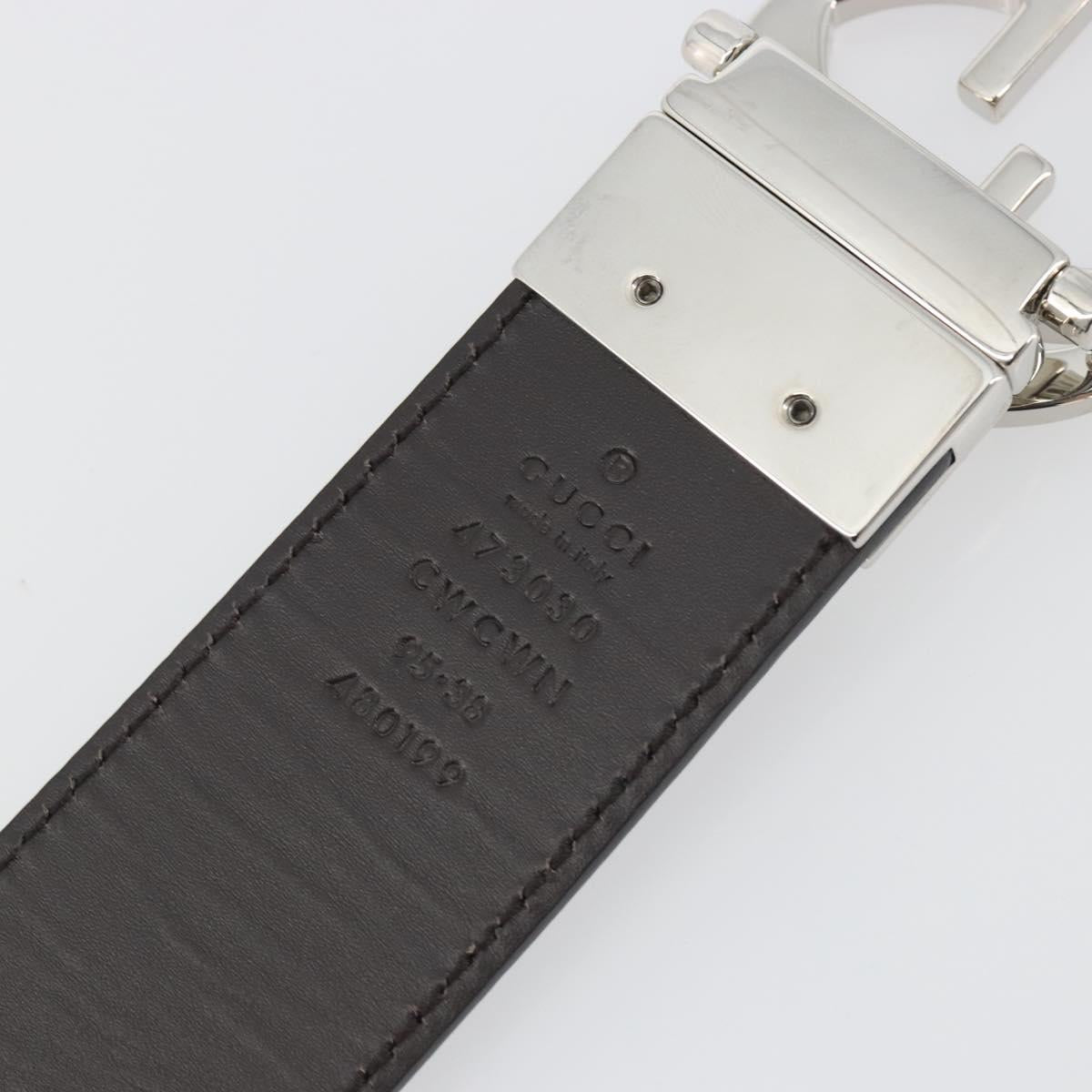 GUCCI GuccissimaGG Interlocking G Belt Leather Black Silver 473030 Auth BA15074V