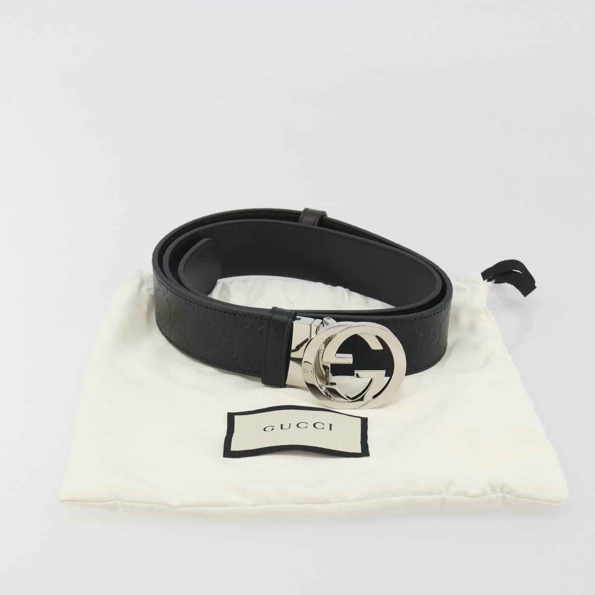 GUCCI GuccissimaGG Interlocking G Belt Leather Black Silver 473030 Auth BA15074V