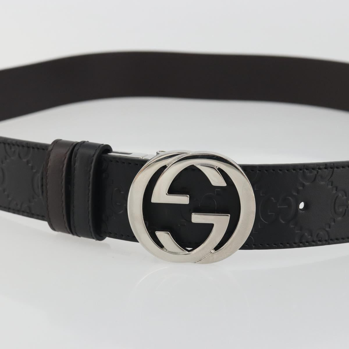 GUCCI GuccissimaGG Interlocking G Belt Leather Black Silver 473030 Auth BA15074V