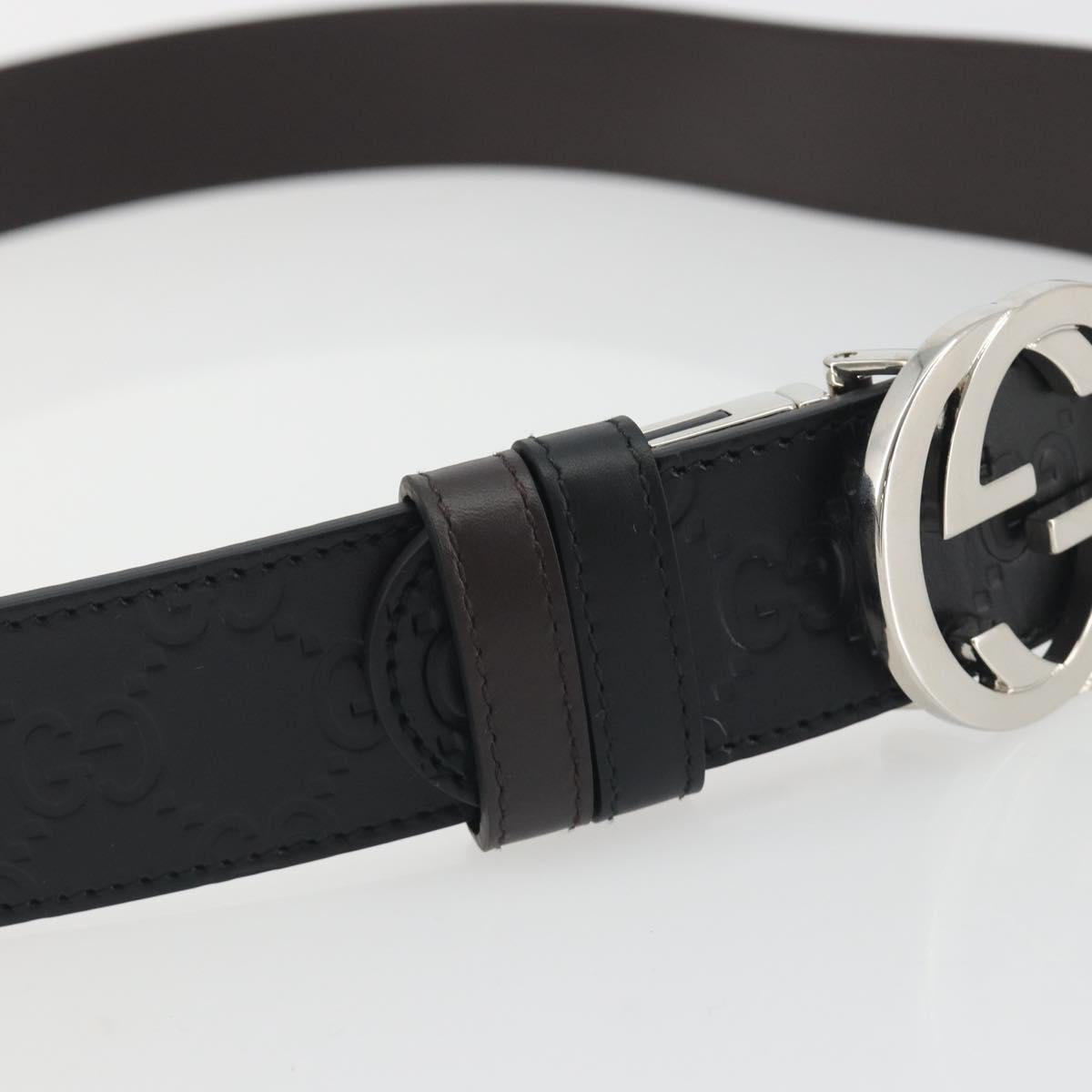 GUCCI GuccissimaGG Interlocking G Belt Leather Black Silver 473030 Auth BA15074V