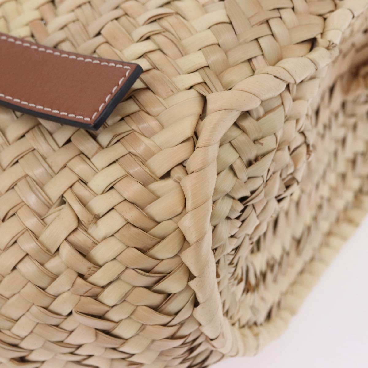 LOEWE Basket Bag Hand Bag Raffia Beige Silver Auth BA15075A