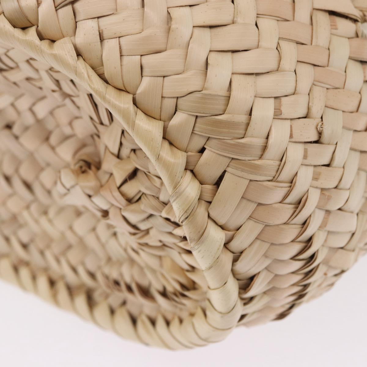 LOEWE Basket Bag Hand Bag Raffia Beige Silver Auth BA15075A
