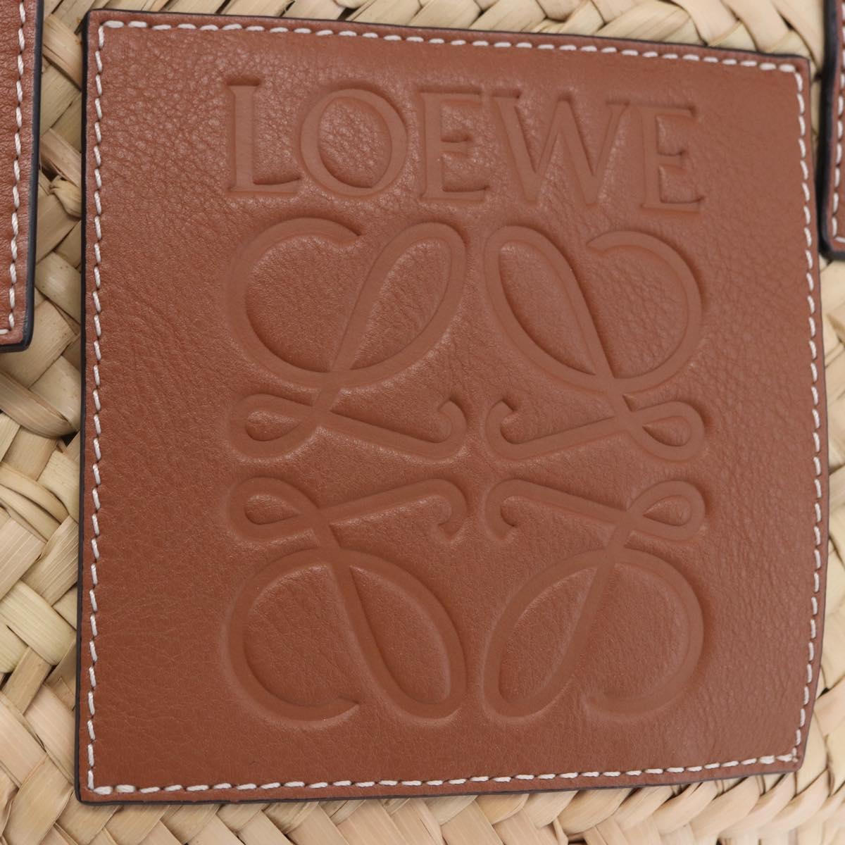 LOEWE Basket Bag Hand Bag Raffia Beige Silver Auth BA15075A