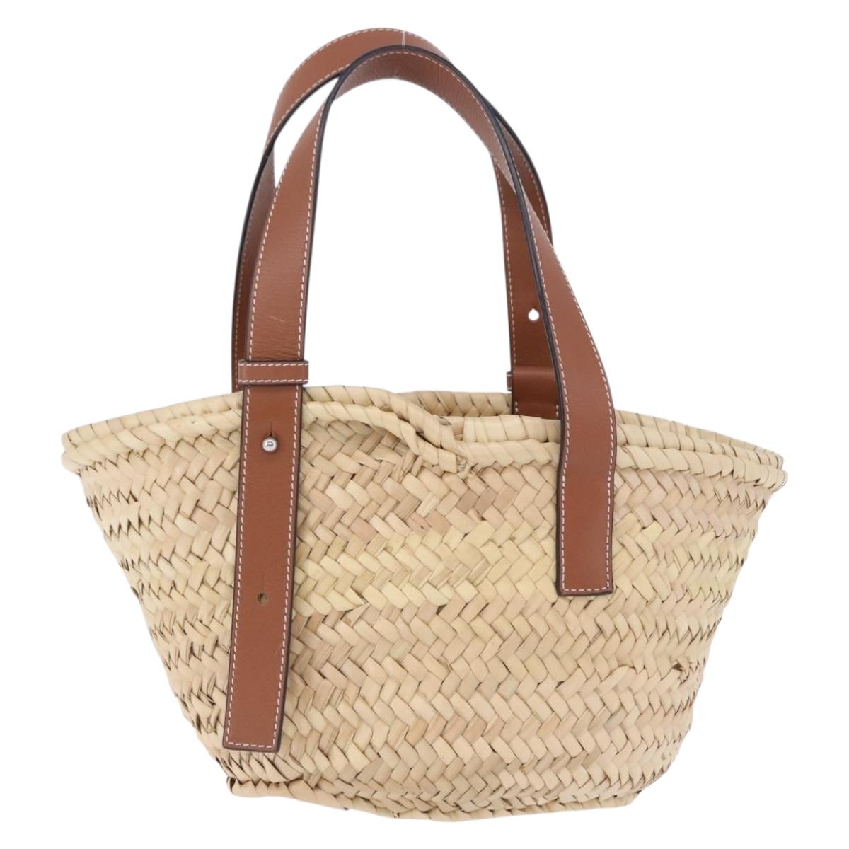 LOEWE Basket Bag Hand Bag Raffia Beige Silver Auth BA15075A