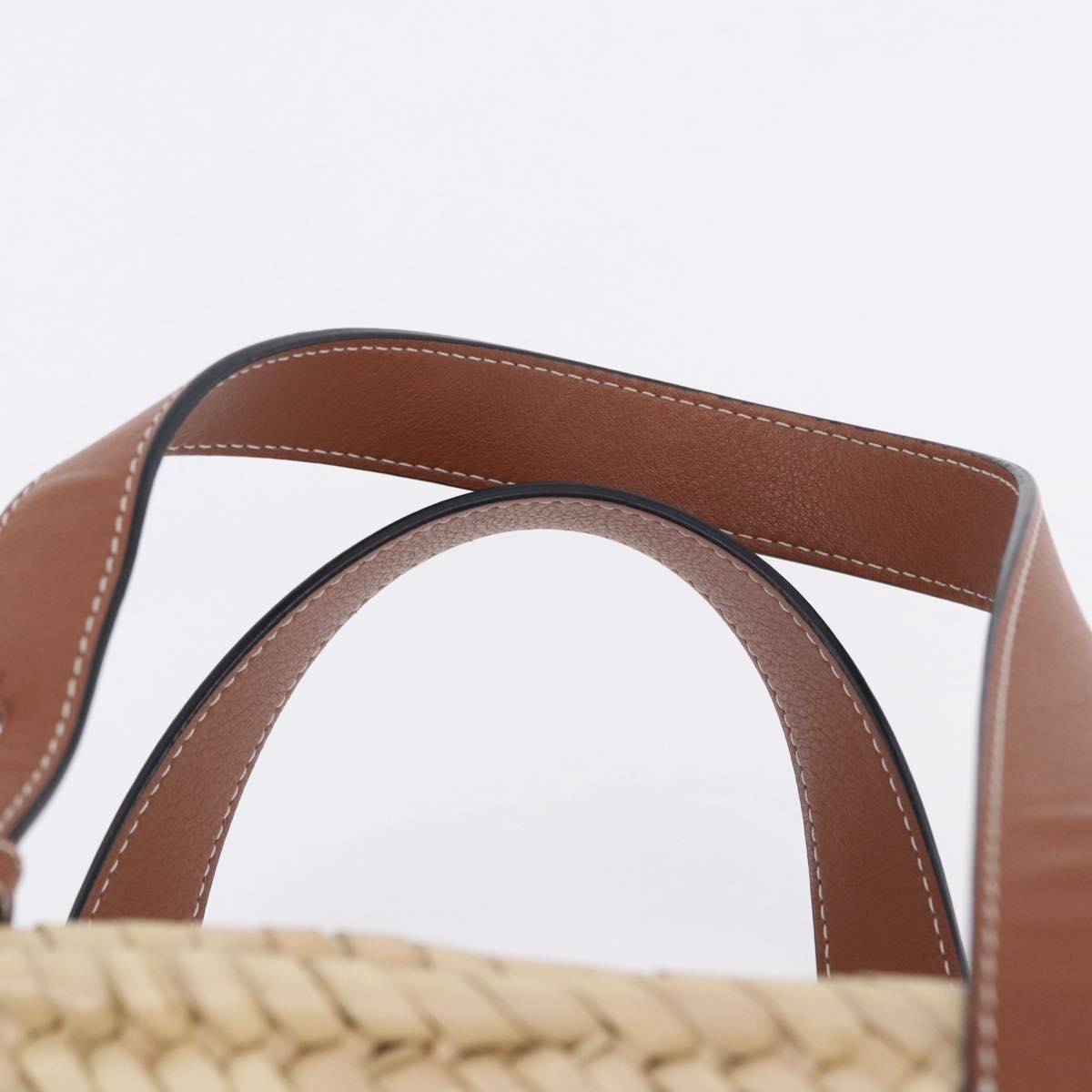 LOEWE Basket Bag Hand Bag Raffia Beige Silver Auth BA15075A