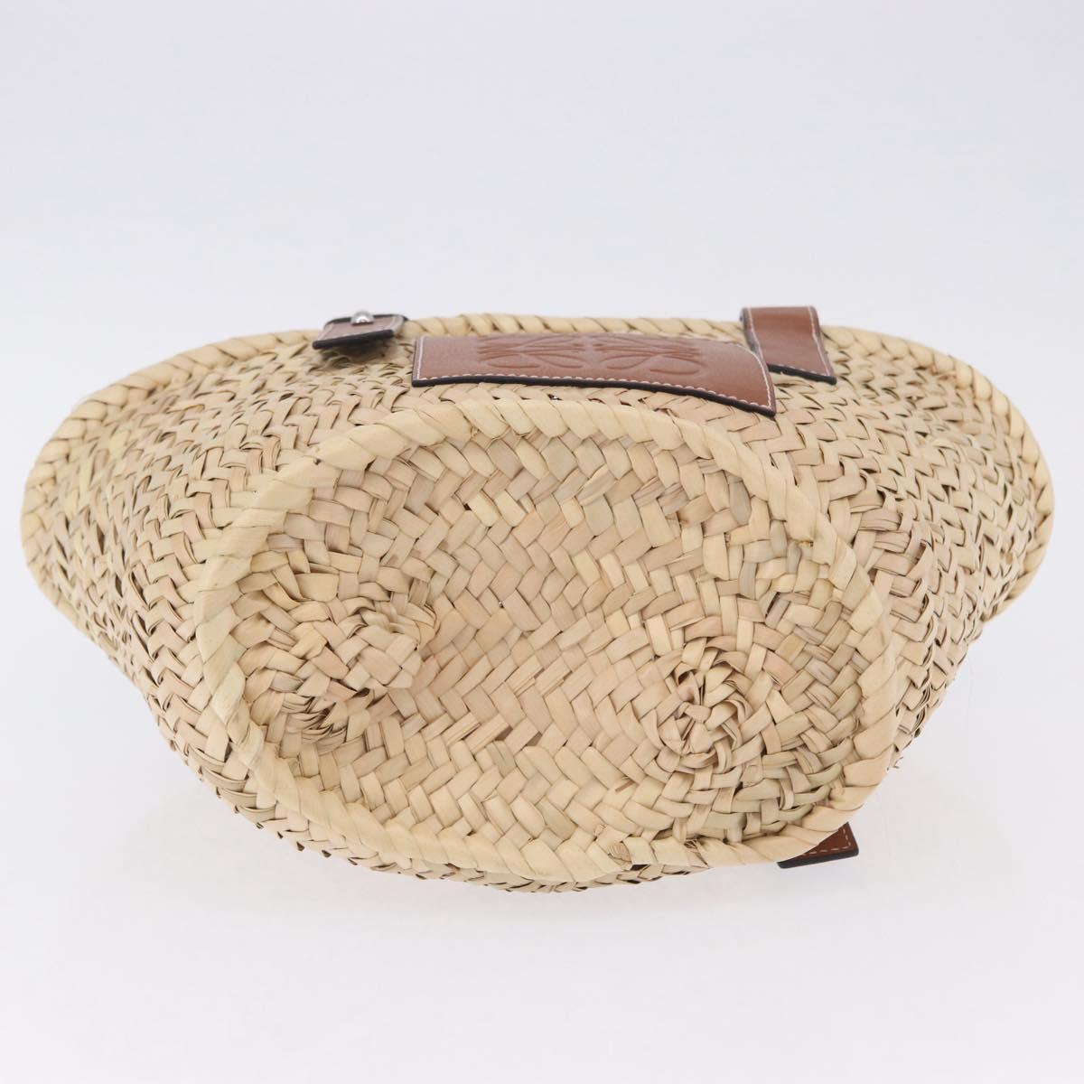 LOEWE Basket Bag Hand Bag Raffia Beige Silver Auth BA15075A
