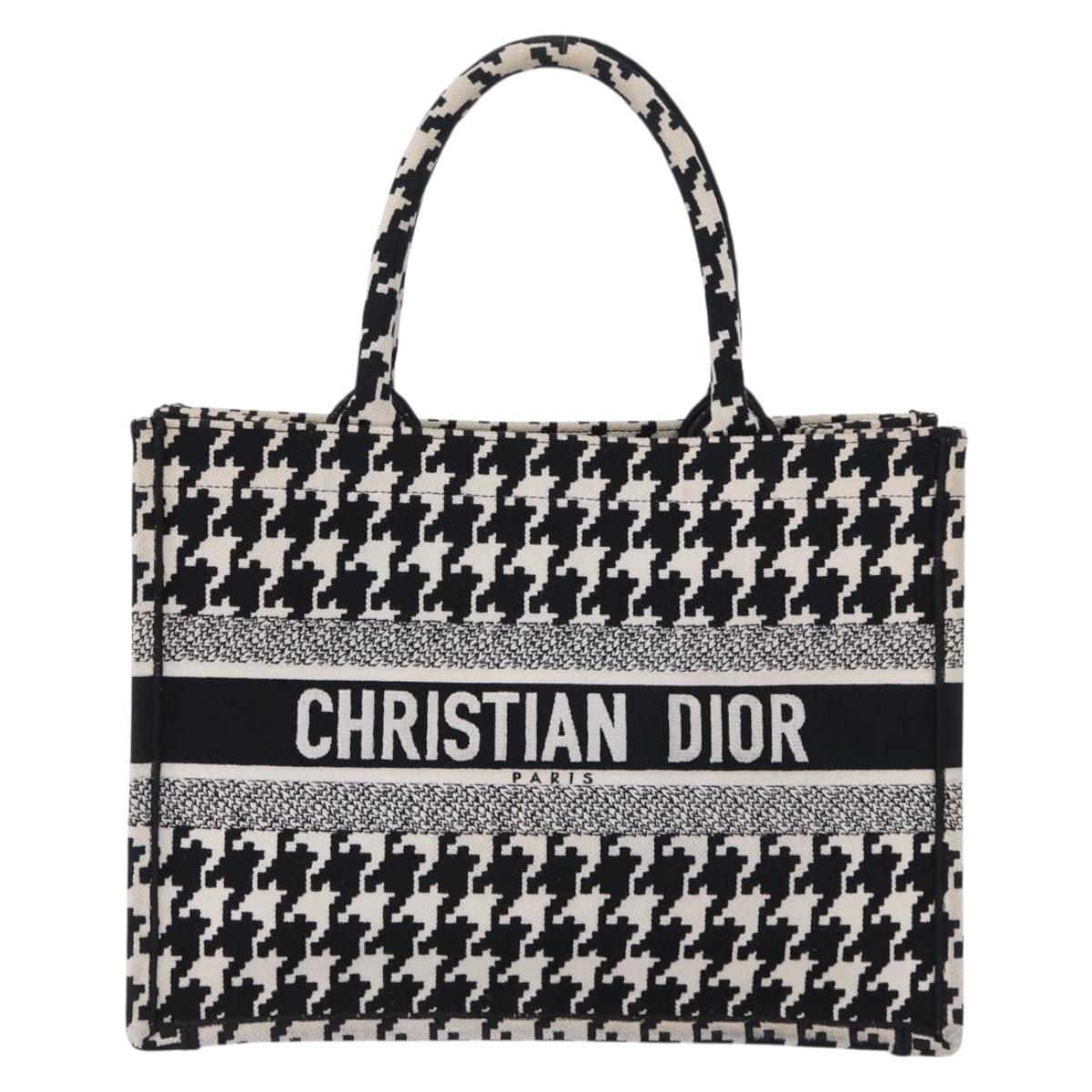 Christian Dior Staggered Pattern Book Tote Medium Bag Canvas Black Auth BA15076M