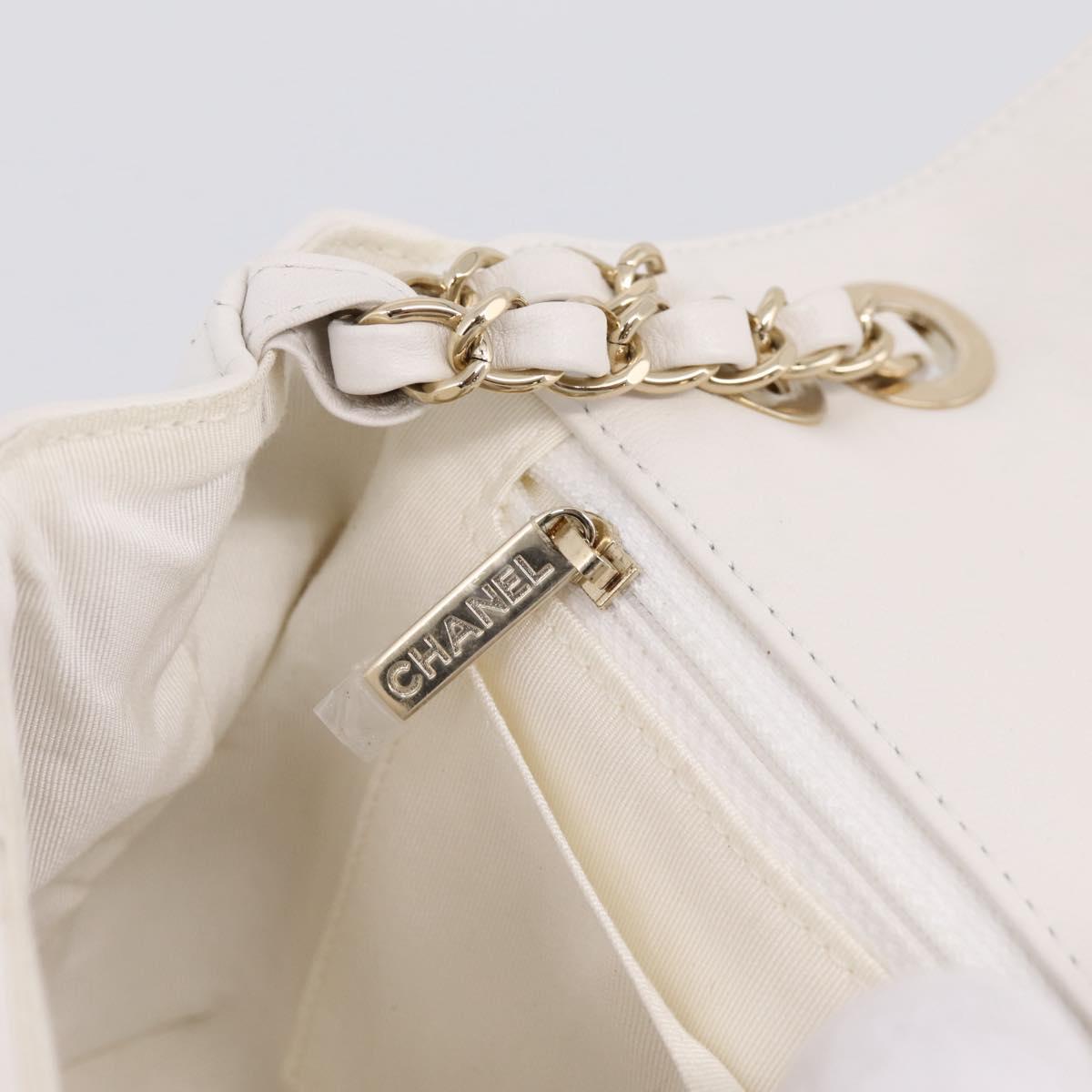 CHANEL V Stitch Chain Chevron Shoulder Bag Leather White Navy CC Auth BA15077SAM