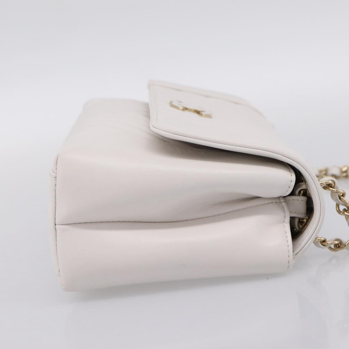 CHANEL V Stitch Chain Chevron Shoulder Bag Leather White Navy CC Auth BA15077SAM