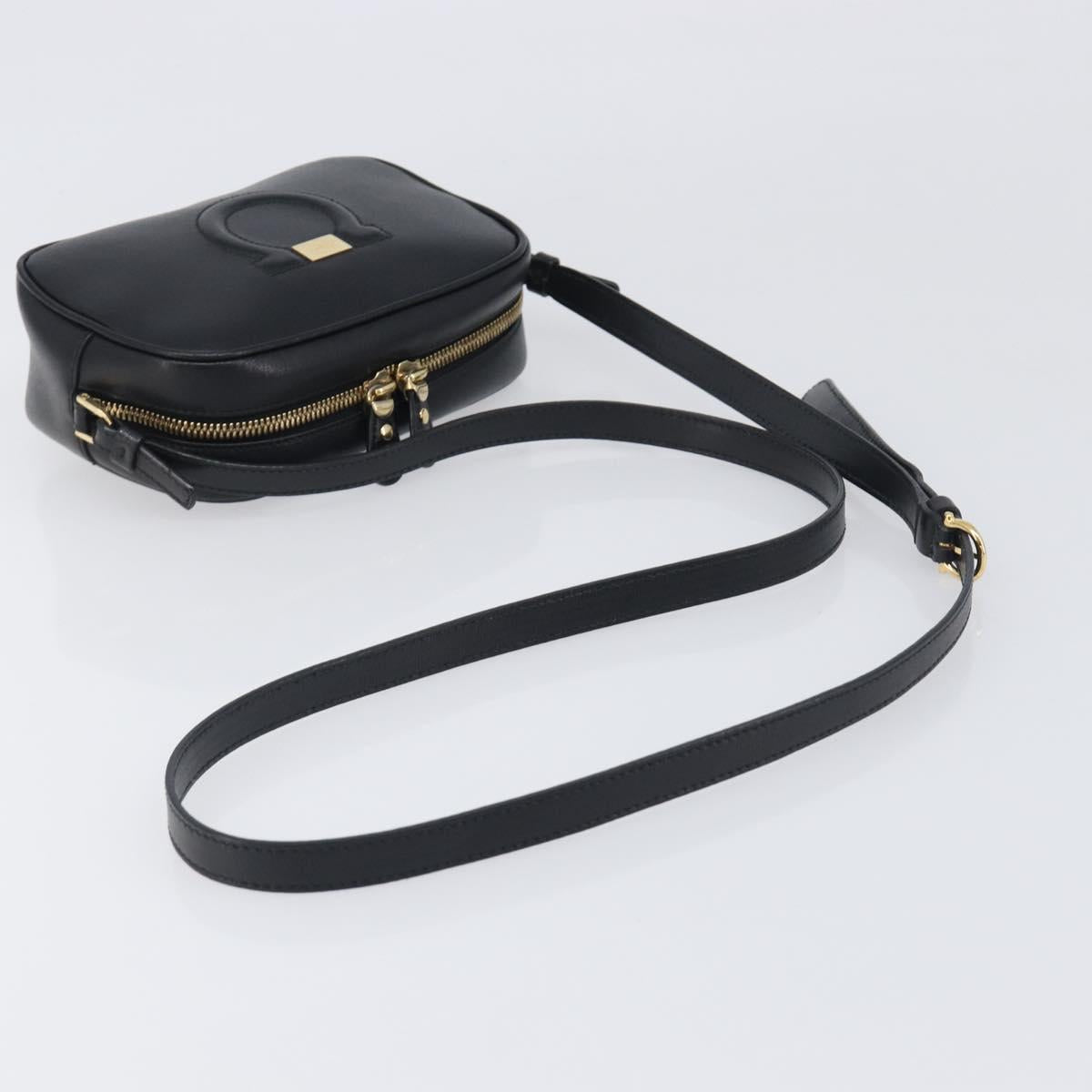 Salvatore Ferragamo Gancini Shoulder Bag Leather Black Gold Auth BA15079A