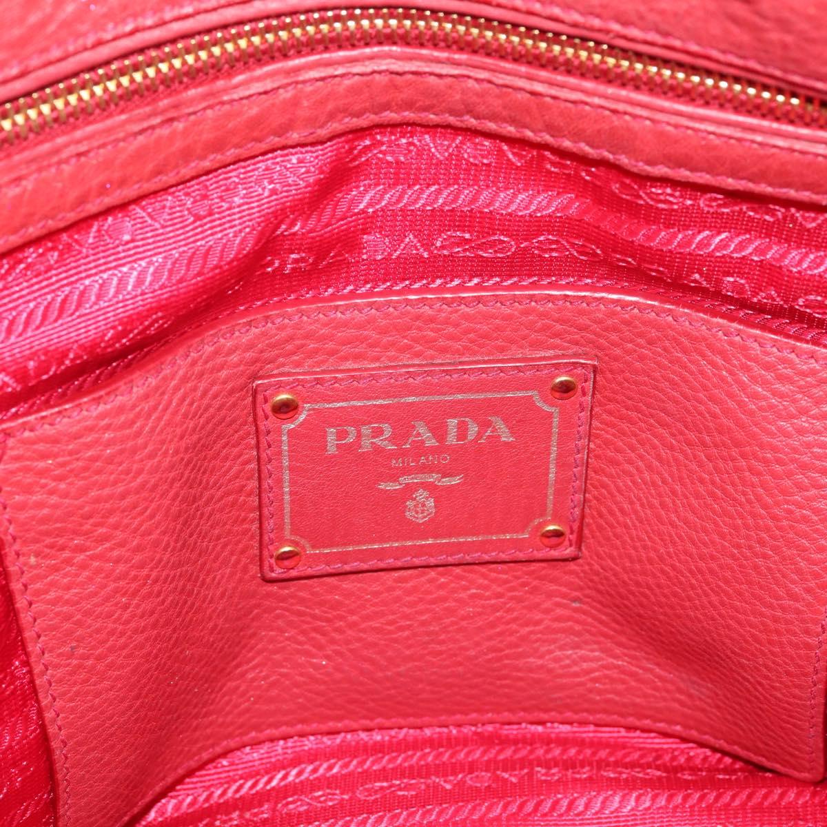 PRADA Hand Bag Vittero Dino Leather 2way Red Gold Auth BA15080V