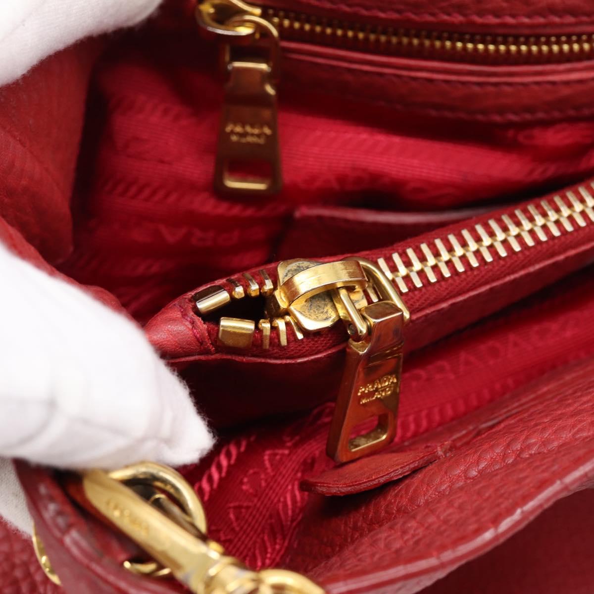 PRADA Hand Bag Vittero Dino Leather 2way Red Gold Auth BA15080V