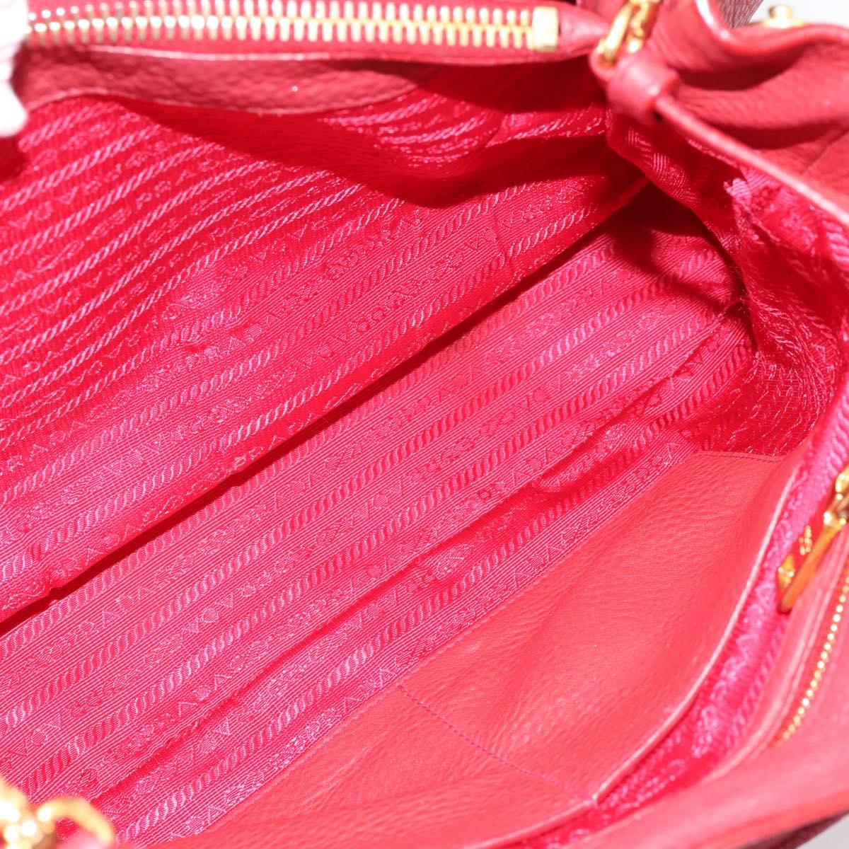 PRADA Hand Bag Vittero Dino Leather 2way Red Gold Auth BA15080V