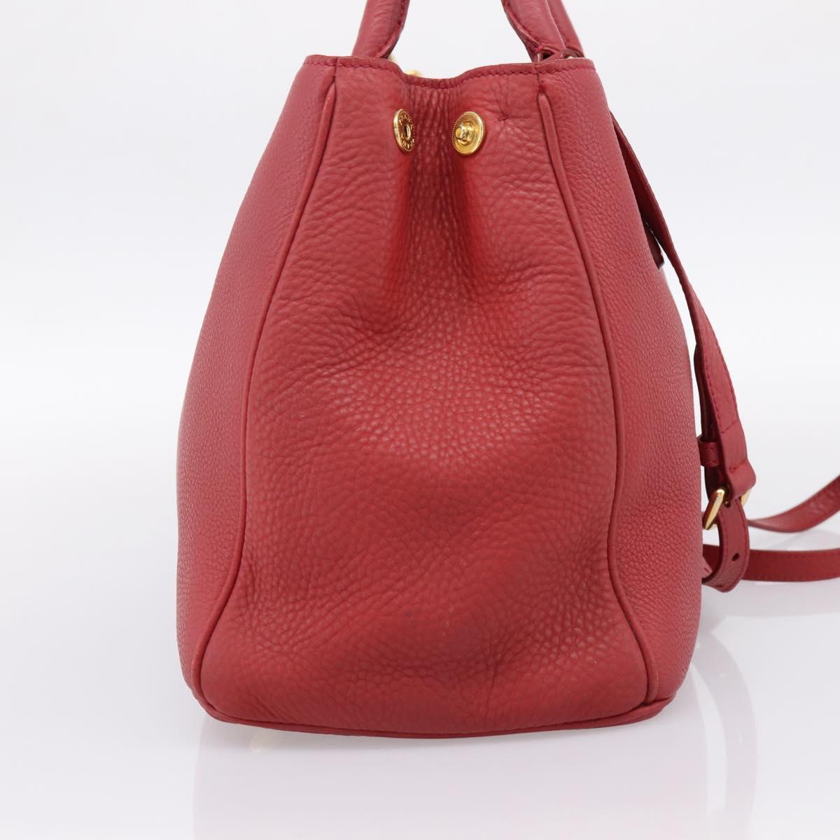 PRADA Hand Bag Vittero Dino Leather 2way Red Gold Auth BA15080V