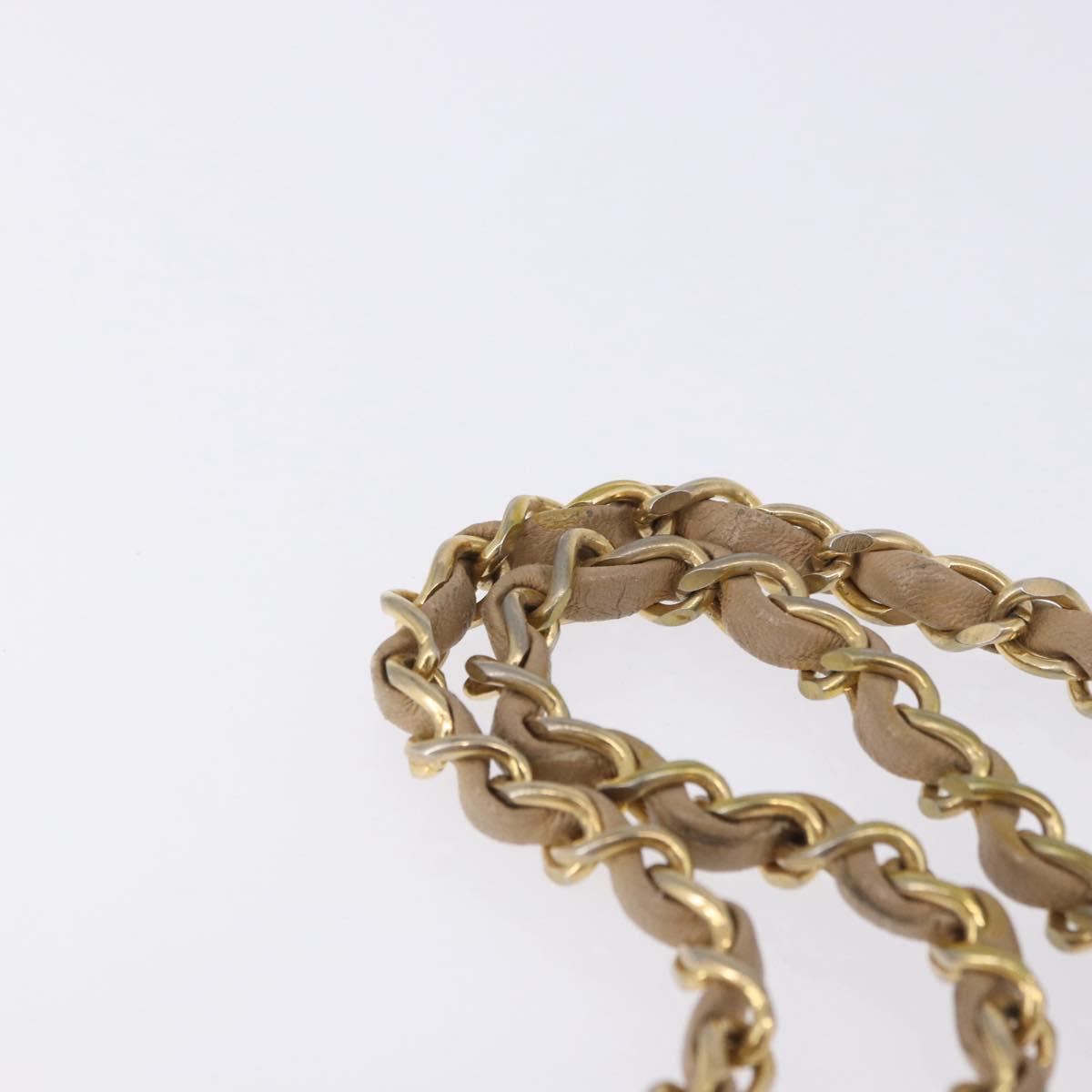 CHANEL Matelasse Chain Shoulder Bag Leather Beige Gold CC Auth BA15089A