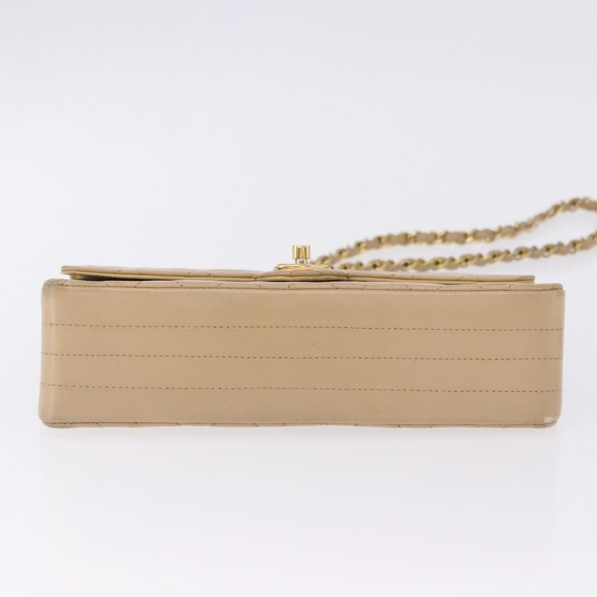 CHANEL Matelasse Chain Shoulder Bag Leather Beige Gold CC Auth BA15089A