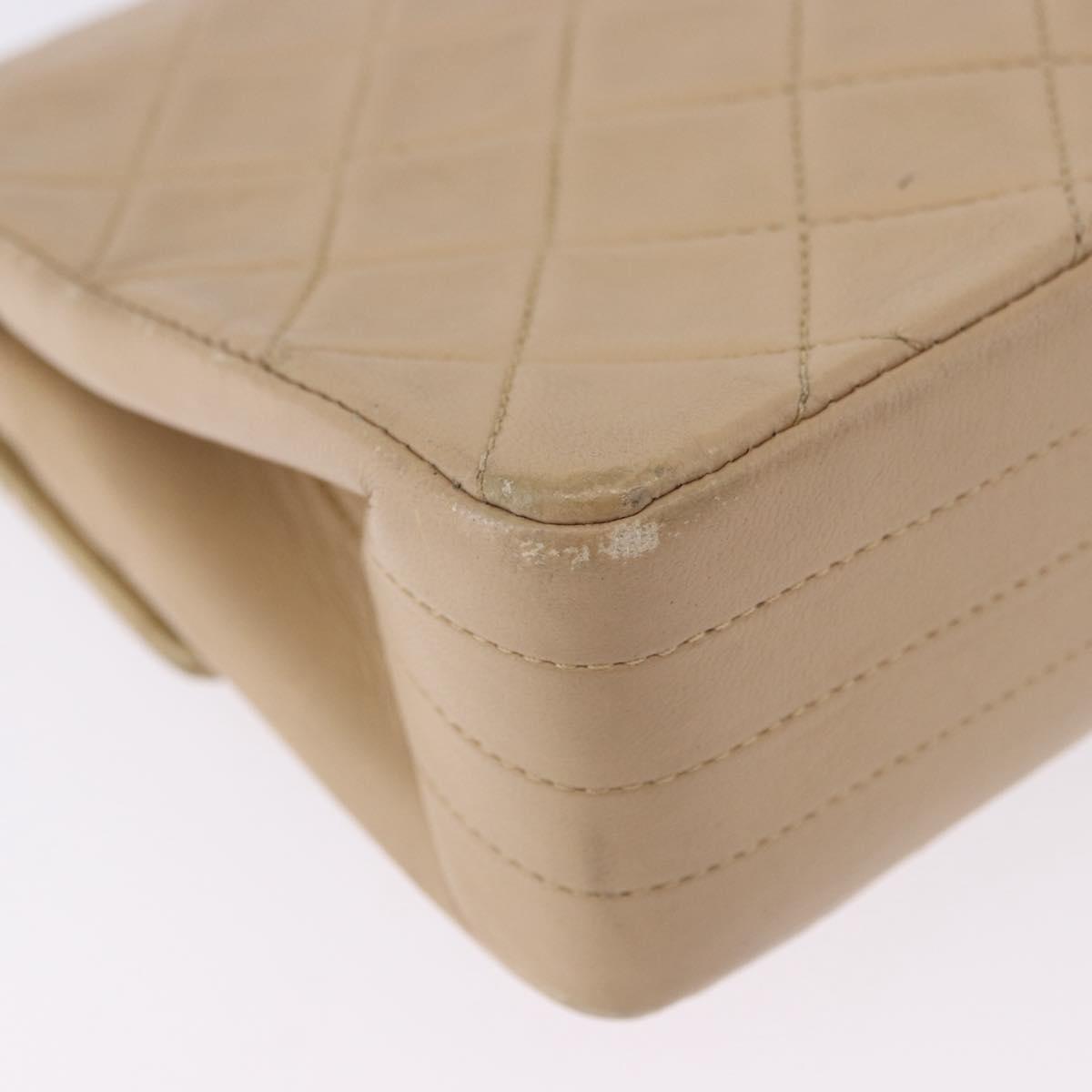 CHANEL Matelasse Chain Shoulder Bag Leather Beige Gold CC Auth BA15089A