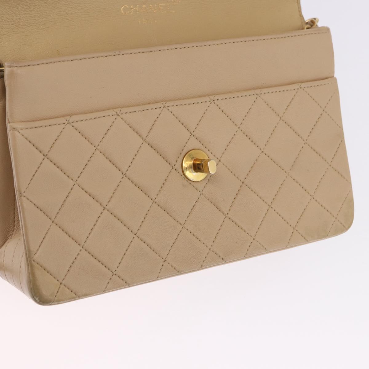 CHANEL Matelasse Chain Shoulder Bag Leather Beige Gold CC Auth BA15089A