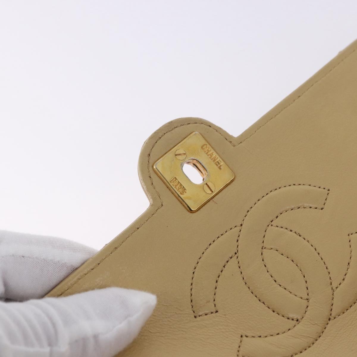CHANEL Matelasse Chain Shoulder Bag Leather Beige Gold CC Auth BA15089A