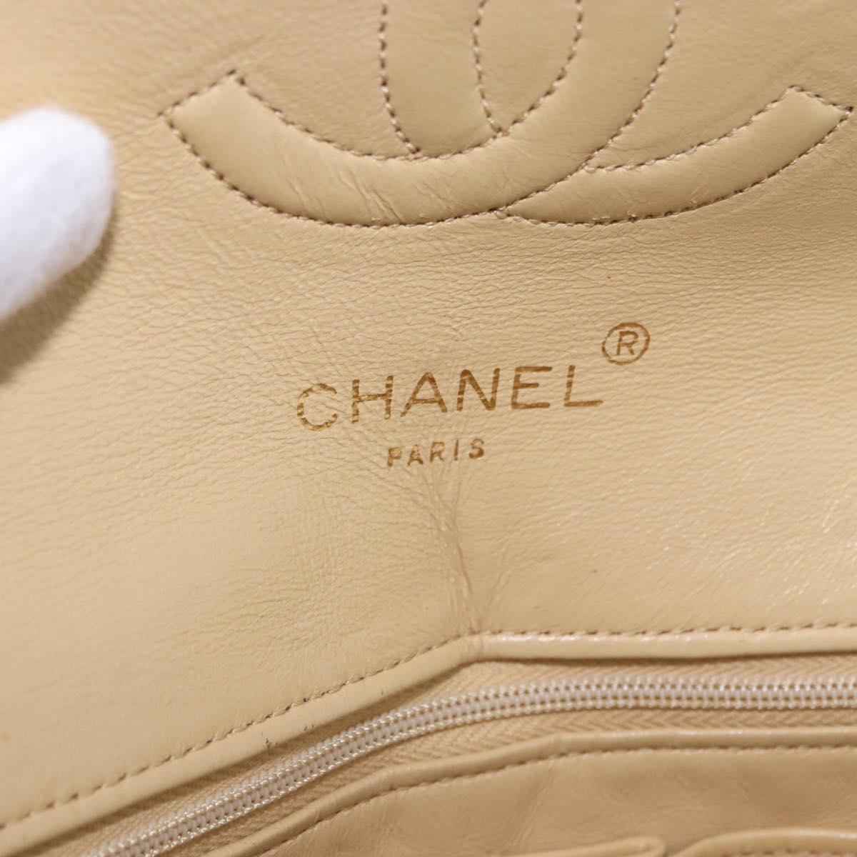 CHANEL Matelasse Chain Shoulder Bag Leather Beige Gold CC Auth BA15089A