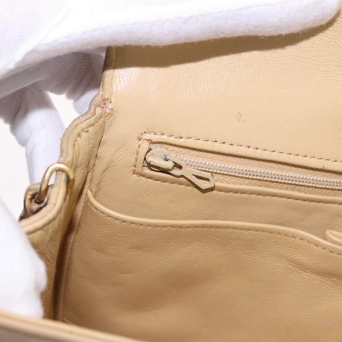 CHANEL Matelasse Chain Shoulder Bag Leather Beige Gold CC Auth BA15089A