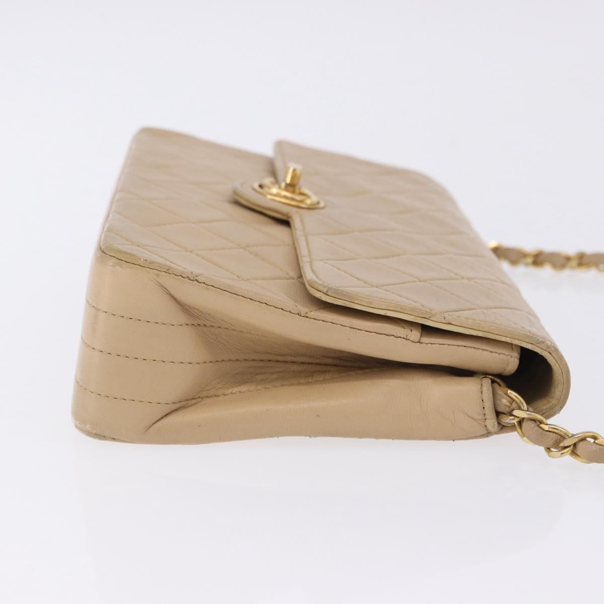 CHANEL Matelasse Chain Shoulder Bag Leather Beige Gold CC Auth BA15089A