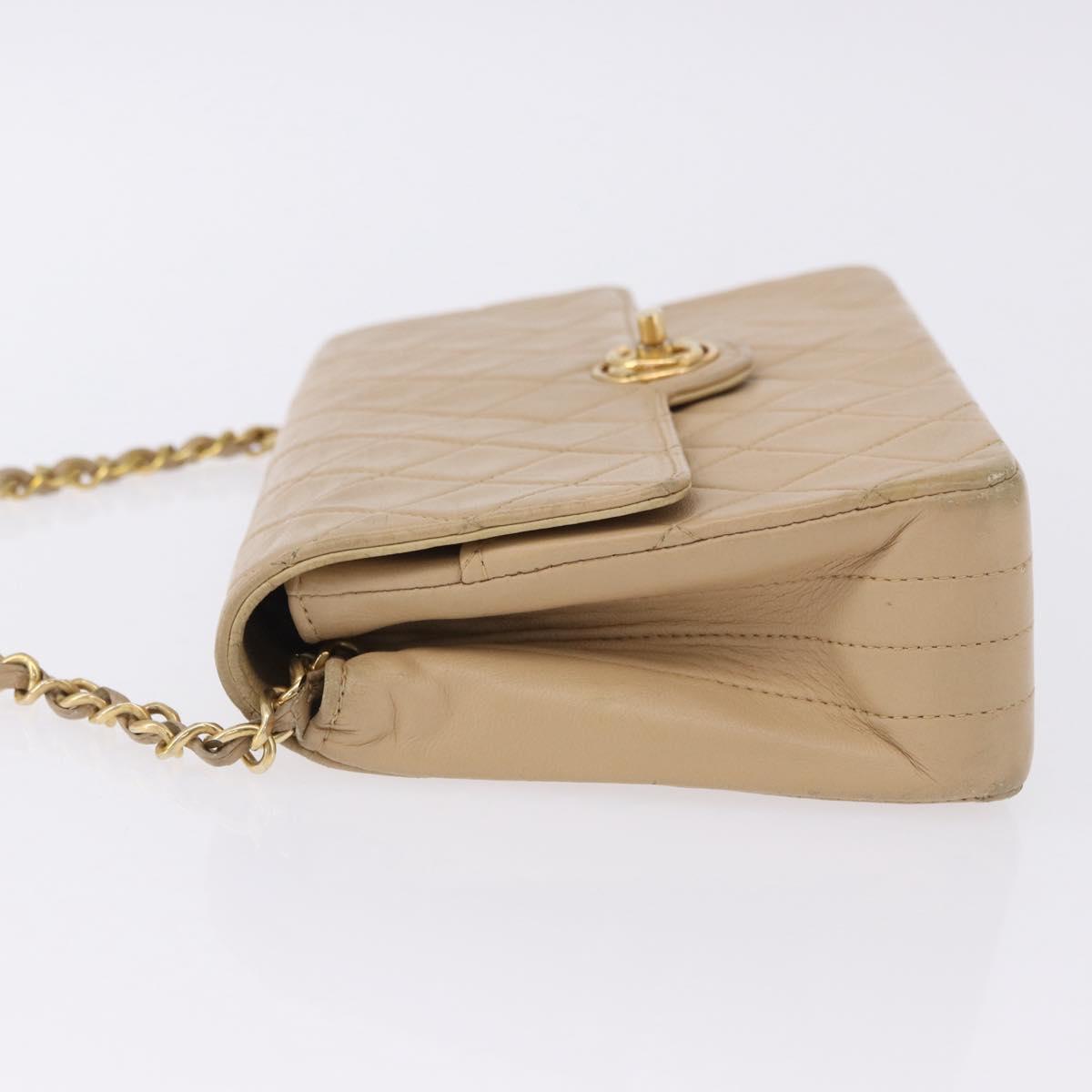 CHANEL Matelasse Chain Shoulder Bag Leather Beige Gold CC Auth BA15089A
