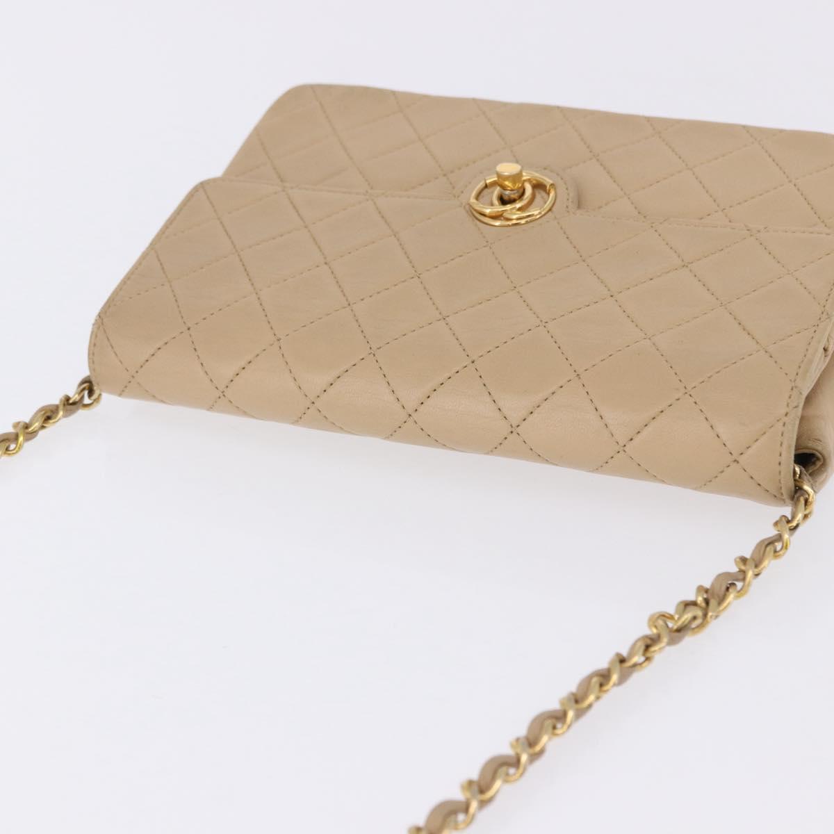 CHANEL Matelasse Chain Shoulder Bag Leather Beige Gold CC Auth BA15089A