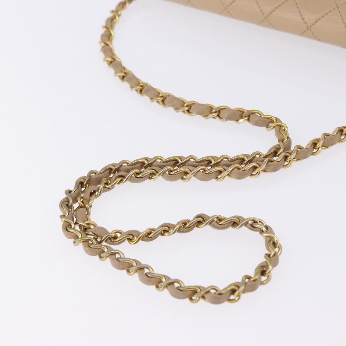 CHANEL Matelasse Chain Shoulder Bag Leather Beige Gold CC Auth BA15089A