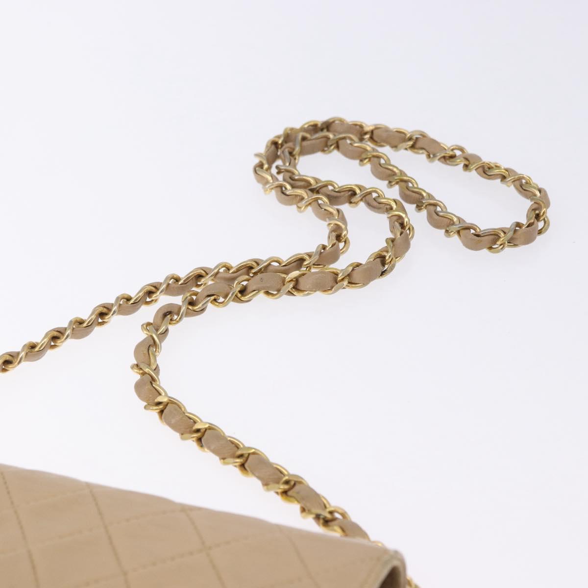 CHANEL Matelasse Chain Shoulder Bag Leather Beige Gold CC Auth BA15089A